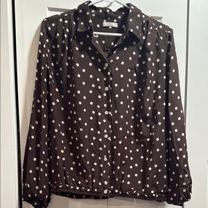 AYR Brown polka dot Button Down Shirt with Notched Collar, elastic at waist